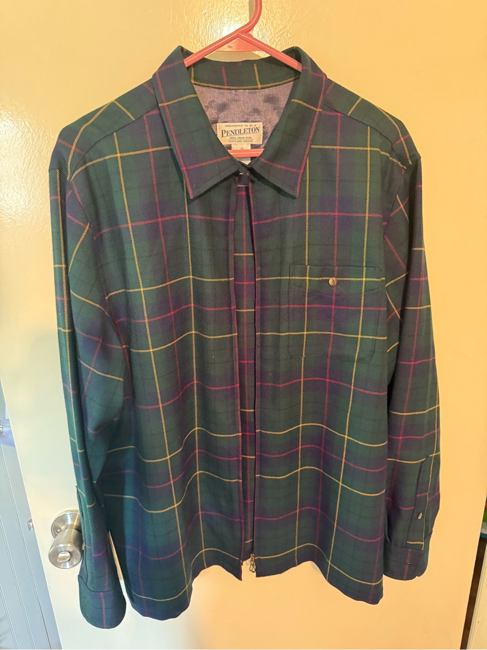 Pendleton Men's Green Tartan Plaid Shirt/Jacket 100%Virgin wool size XL
